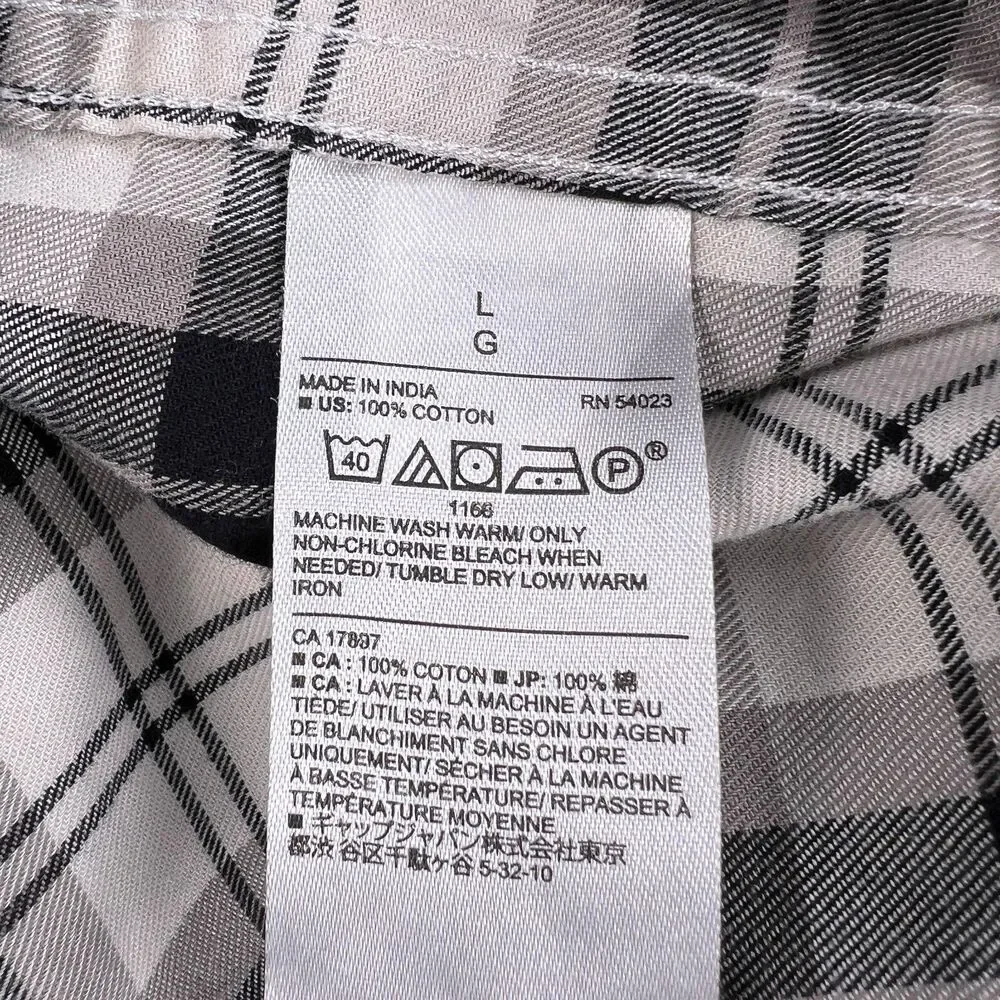 Banana Republic Plaid Untucked Shirt Men Large Black Gray White Grunge Goth Punk